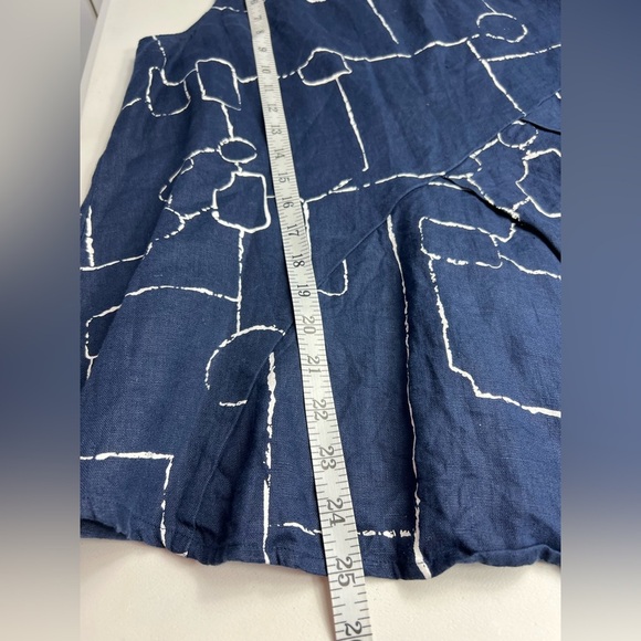 Chalet et Ceci Linen Tank Top S Blue White Abstract Geometric Artsy Lagenlook - Picture 4 of 8